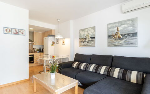 Puerto Marina: Couch, Property, Table, Furniture, Picture Frame, Comfort, Living Room, Wood, Interior Design, Lighting