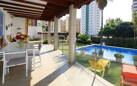 Teruel: Water, Plant, Furniture, Building, Table, Chair, Swimming Pool, Shade, Window, Outdoor Furniture
