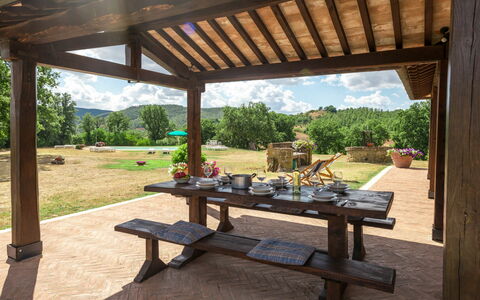 Casale Poggio Lupinaio: Plant, Sky, Property, Table, Shade, Wood, Interior Design, Tree, Outdoor Furniture, Outdoor Bench