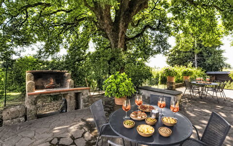 La Quercia: Furniture, Outdoor Furniture, Table, Garden, Outdoor Table, Chair, Shade, Spring, Trunk, Sunlight