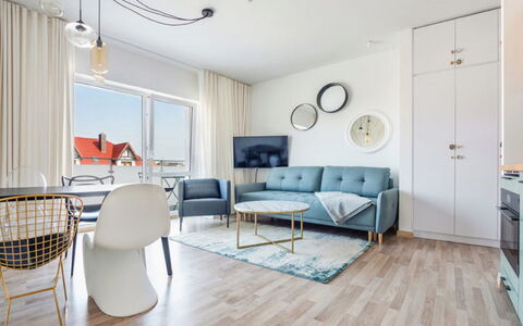Grzybowo Seaside: Furniture, Building, Property, Table, Picture Frame, Chair, Azure, Comfort, Wood, Couch