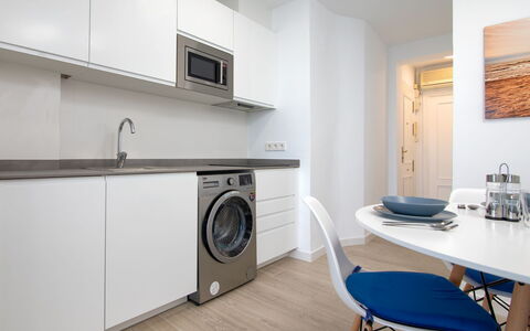 Puerto Denia: Cabinetry, Furniture, Table, Countertop, Wood, Kitchen Stove, Kitchen Appliance, Kitchen, Interior Design, Chair