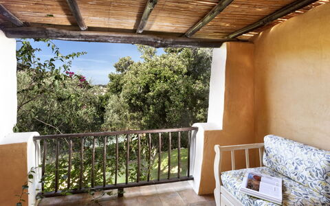 Porto Cervo 624: Furniture, Chair, Ceiling, Shade, Balcony, Wood Stain, Houseplant, Kitchen & Dining Room Table, Outdoor Furniture, Living Room