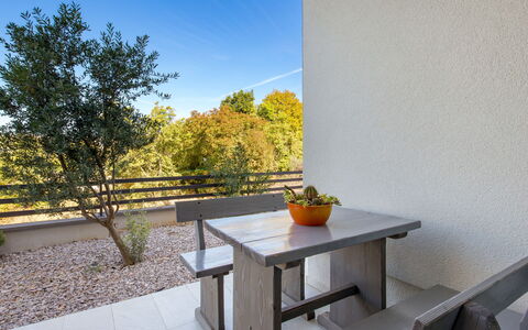 Rijeka 316: Table, Furniture, Building, Property, Sky, Flowerpot, Plant, Wood, Shade, Interior Design