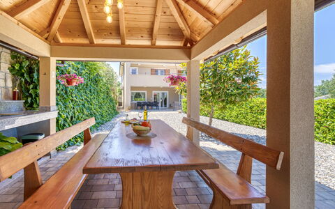 Matea: Wood, Ceiling, Furniture, Porch, Shade, Outdoor Furniture, Wood Stain, Garden, Chair, Outdoor Structure