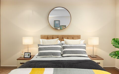 Lawrence House: Furniture, Building, Mirror, Property, Green, Comfort, Azure, Wood, Textile, Bed Frame