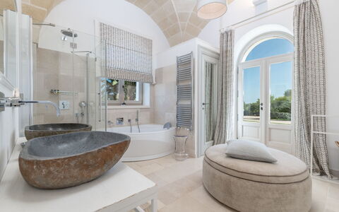 Villa Bellavista: Mirror, Plumbing Fixture, Furniture, Property, Bathtub, Tap, Building, Comfort, Bathroom, Interior Design