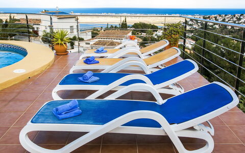 Villa Charly: Water, Sky, Blue, Azure, Sunlounger, Outdoor Furniture, Plant, Shade, Leisure, Swimming Pool