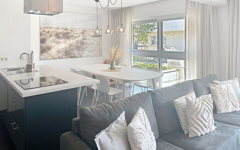 Miramar with Terrace: Furniture, Interior Design, Flooring, Wall, Floor, Ceiling, Chair, Table, Light Fixture, Wood