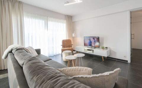 Miramar with Terrace: Property, Building, Furniture, Table, Comfort, Couch, Interior Design, Curtain, Wood, Floor