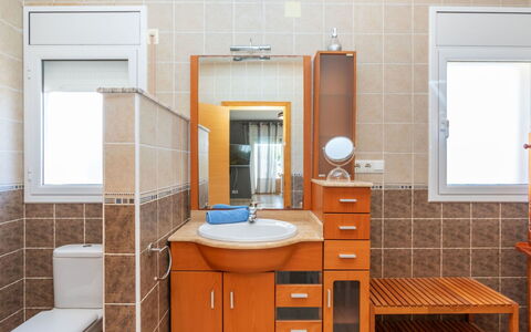 Villa Cantos: Bathroom Sink, Sink, Plumbing Fixture, Cabinetry, Wall, Flooring, Interior Design, Bathroom Cabinet, Bathroom, Floor