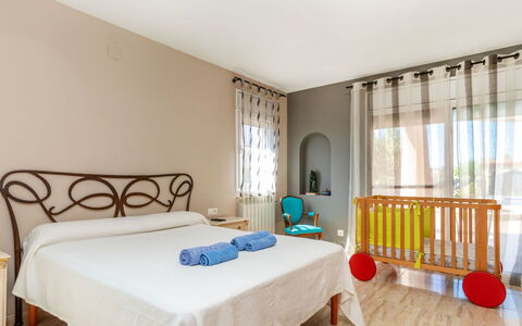 Villa Cantos: Interior Design, Furniture, Flooring, Floor, Bedroom, Wood, Bed, Ceiling, Room, Lighting