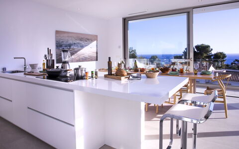 Villa Halcon al Mar: Property, Table, Building, Interior Design, Floor, Desk, Flooring, Shelving, Real Estate, Kitchen