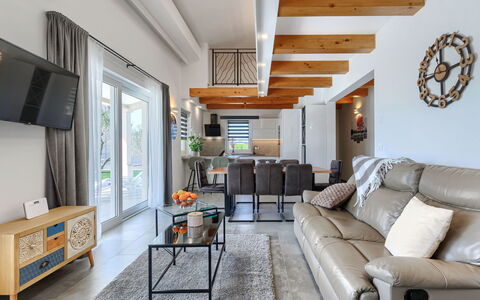 Villa Civitan: Furniture, Wood, Interior Design, Couch, Flooring, Ceiling, Living Room, Table, Home, Chair