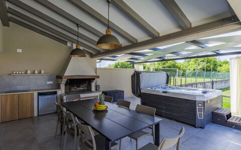 Villa Civitan: Furniture, Flooring, Interior Design, Floor, Ceiling, Chair, Shade, Swimming Pool, Outdoor Furniture, Outdoor Structure