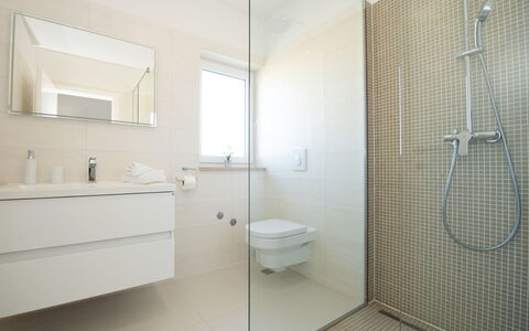 Villa Maria: Plumbing Fixture, Mirror, Building, Sink, Bathroom, Tap, Shower, Floor, Flooring
