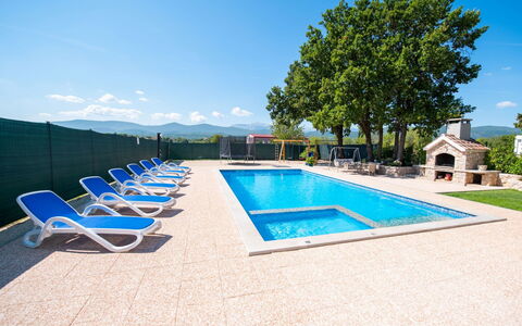 Villa Maria: Sky, Swimming Pool, Building, Water, Rectangle, Outdoor Furniture, Plant, Shade, Tree, Floor