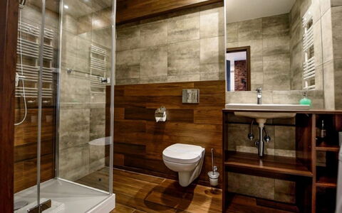 Zielony Zdrój: Tap, Plumbing Fixture, Property, Shower Head, Wood, Building, Toilet, Bathroom, Sink, Shower Door