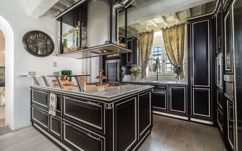 Chianti Fornace 1: Cabinetry, Countertop, Kitchen, Wood, Interior Design, Flooring, Floor, Hall, Real Estate, Hardwood