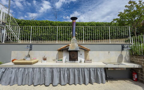 La Casa Di Campagna: Chimney, Houseplant, Tile, Barbecue, Backyard, Kitchen, Kitchen Stove, Flowerpot, Stove