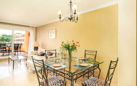 Los Patios de Santa Maria: Furniture, Interior Design, Flooring, Floor, Kitchen & Dining Room Table, Dining Room, Table, Ceiling, Chair, Room