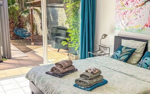 Logis de la Castagne: Furniture, Interior Design, Bed, Bedroom, Floor, Flooring, Bed Sheet, Room, Linens, Bedding