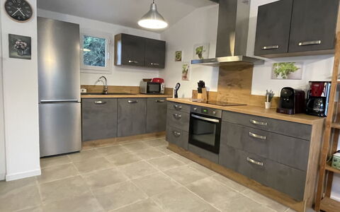Logis de la Castagne: Countertop, Cabinetry, Property, Furniture, Kitchen Stove, Kitchen Appliance, Wood, Kitchen, Building, Drawer