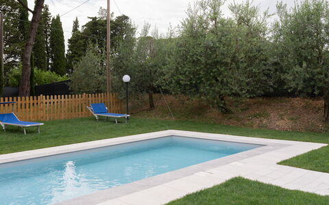 Villa le Pine: Water, Plant, Swimming Pool, Sky, Shade, Rectangle, Grass, Outdoor Furniture, Leisure, Real Estate