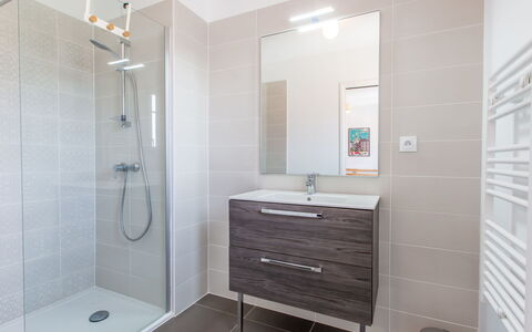 Les Fougères: Plumbing Fixture, Property, Tap, Furniture, Mirror, Shower Head, Bathroom Cabinet, Building, Bathroom