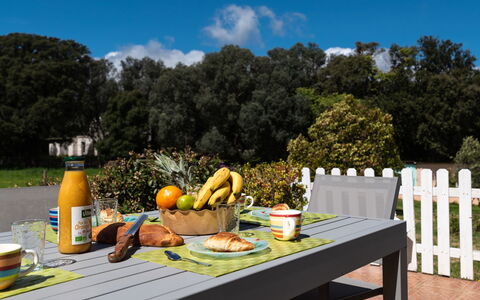 Les Rosiers: Food, Sky, Plant, Table, Cloud, Furniture, Tableware, Tree, Outdoor Table, Outdoor Furniture
