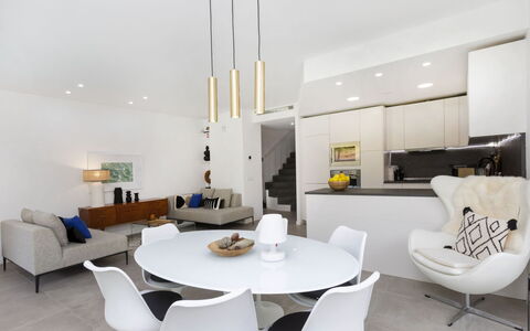 Alyssa: Table, Furniture, Couch, Chair, Building, Comfort, Living Room, Floor, Automotive Design, House