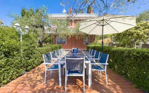 Villa La Rodina - Diano Marina: Furniture, Plant, Table, Plant Community, Sky, Chair, Outdoor Table, Shade, Botany, Outdoor Furniture