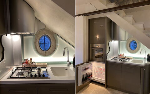 Villa Vetice: Cabinetry, Countertop, Interior Design, Lighting, Sink, Kitchen Stove, Kitchen, Floor, Kitchen Appliance, Tap