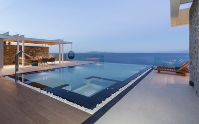 Nereid Luxury Villa: Water, Sky, Furniture, Swimming Pool, Building, Azure, House, Sunlounger, Wood, Outdoor Furniture