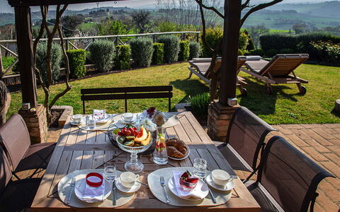Villa Edelweiss: Table, Tableware, Plant, Food, Furniture, Property, Sky, Chair, Outdoor Table, Dishware