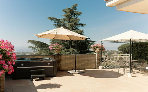 Etna Suites: Furniture, Chair, Outdoor Furniture, Umbrella, Shade, Flowerpot, Balcony, Outdoor Structure, Outdoor Table, Garden