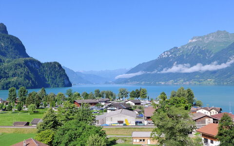 Brienz Sunset: Sky, Water, Mountain, Water Resources, Plant, Natural Landscape, Azure, Highland, Tree, Coastal And Oceanic Landforms