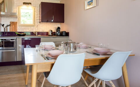 Les Corniches du Mont Canisy: Furniture, Property, Table, Cabinetry, Countertop, Chair, Picture Frame, Wood, Lighting, Interior Design