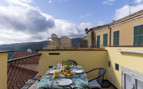 Pietrabruna 673: Cloud, Sky, Table, Window, Furniture, Building, Chair, Houseplant, Plant, Flowerpot