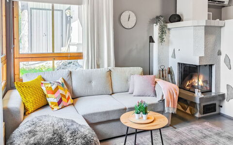 Rukaköngäs 21: Furniture, Interior Design, Couch, Flooring, Living Room, Wood, Room, Floor, Lighting, Home