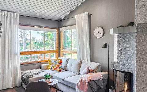 Rukaköngäs 21: Furniture, Interior Design, Flooring, Floor, Wood, Couch, Living Room, Room, Ceiling, Textile