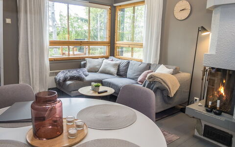 Rukaköngäs 21: Furniture, Interior Design, Flooring, Floor, Wood, Couch, Living Room, Room, Lighting, Home