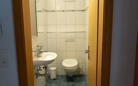Alpine Retreat: Bathroom, Bathroom Sink, Plumbing Fixture, Sink, Flooring, Floor, Tap, Plumbing, Interior Design, Toilet Seat