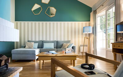 Lakeside Cottage Vip 601.9: Property, Furniture, Table, Couch, Azure, Wood, Interior Design, Living Room, Comfort, Lighting