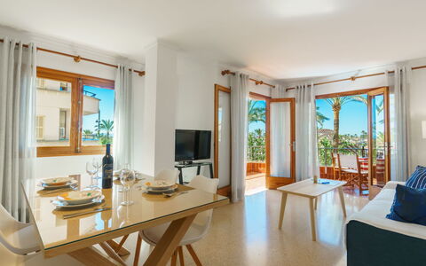 Can Llorenc Sea Views: Table, Furniture, Plant, Azure, Couch, Wood, Interior Design, Chair, Living Room, Houseplant