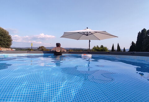 Villa La Cicogna Tuscany: Water, Sky, Building, Swimming Pool, Umbrella, Azure, Tree, Shade, Outdoor Furniture, Leisure