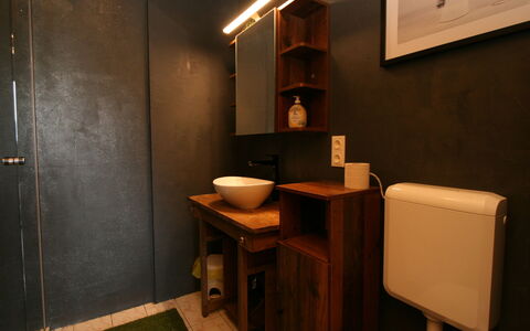 Chalet Astholz: Sink, Building, Lighting, Plumbing Fixture, Bathroom, Wood, Interior Design, Floor, Flooring, Comfort