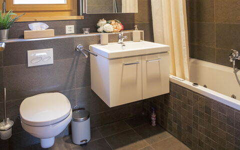 Chalet sans Soucis: Mirror, Tap, Plumbing Fixture, Sink, Plant, Property, Bathroom Sink, Bathroom Cabinet, Bathroom, Purple