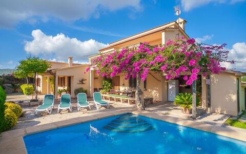 La Truyola Pool Finca: Water, Sky, Cloud, Plant, Property, Swimming Pool, Building, Flower, Outdoor Furniture, Leisure