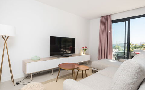 Calma Blanca: Furniture, Couch, Comfort, Table, Plant, Lamp, Interior Design, Architecture, Living Room, Building